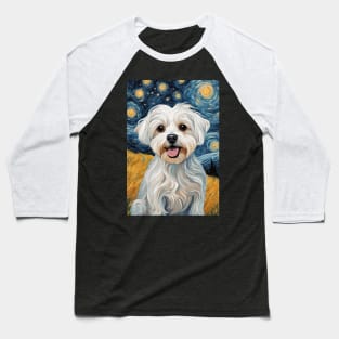 Maltese Dog Breed Painting in a Van Gogh Starry Night Art Style Baseball T-Shirt